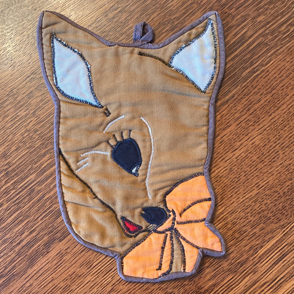 Vintage Baby Deer Orange bow Kitchen Pot Holder Bambi Doe fawn cute!